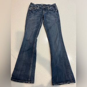 Miss Me low rise women’s jeans in size 24, dark 09 color.